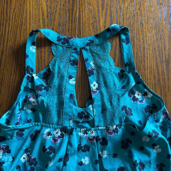 NWT LC Lauren Conrad Women's Teal Ruffle Floral Lace Tank Top Racerback Blouse S - Picture 7 of 7